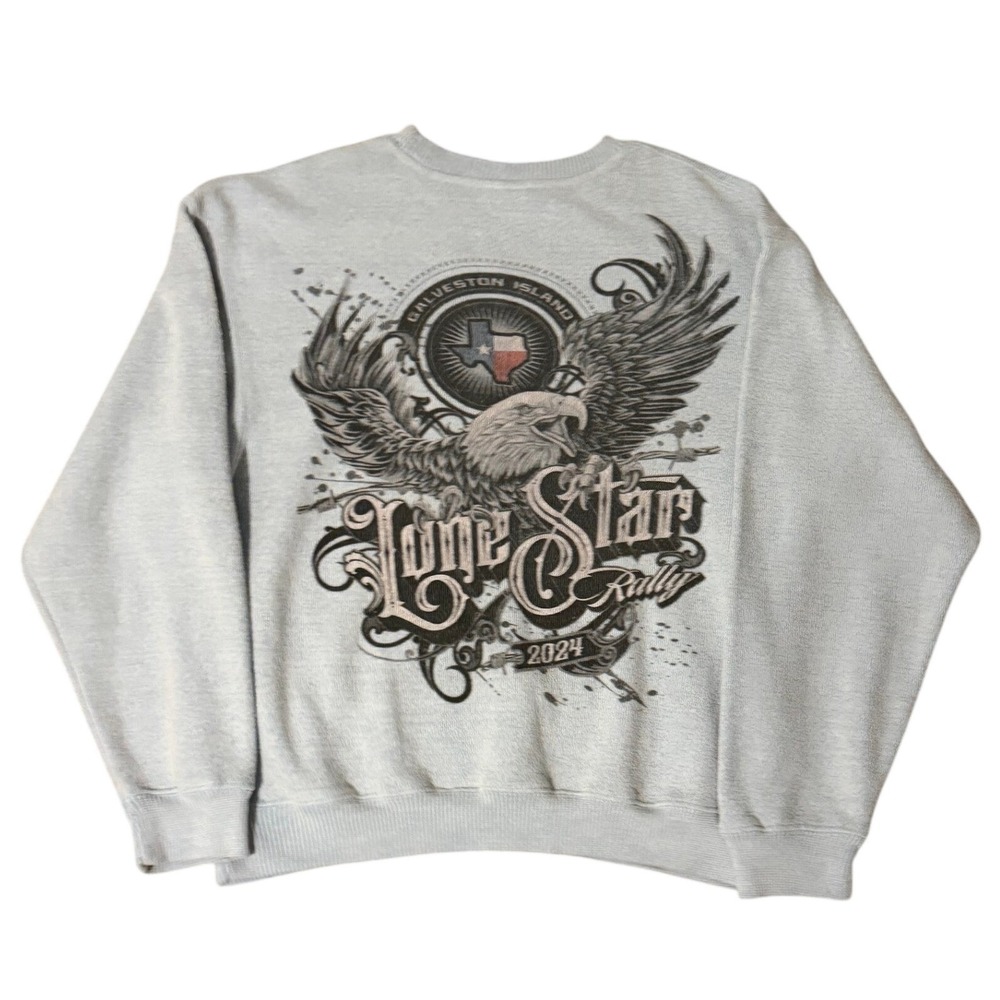 Lone Star Rally 2024 Galveston Island Eagle Graphic Sweatshirt Blue Mens Medium